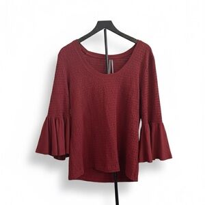 Anthropologie Deep Red Bell Sleeve Blouse